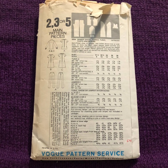 Vogue Pattern 8354 dress A line skirt patch pockets sz 14 bust 36 - Picture 3 of 5